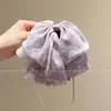 Grampo de rabo de cavalo suave em rede estilo coreano para mulheres, presilha de cabelo de fita floral de alta qualidade, presilha de tubarão estilo preguiçoso com laço, acessório de cabelo