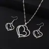 Conjuntos de Joias Populares Europeus e Americanos, Acessórios para Jantar de Casamento e Vestido de Noiva, Brincos e Colares em Formato de Coração Duplo cravejados com Diamantes