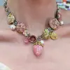 Collar de Perlas Rosa con Fresas Personalizado Retro Diseño de Nicho Elegante con Estilo Exquisito Versátil Collar de Moda