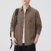 Camisa de trabajo de algodón puro resistente estilo retro americano para hombre, de manga larga, chaqueta de otoño 2026 con bolsillos, camisa abrigo de cuello de solapa, moderna