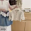 Conjunto Feminino 2026 Novo Outono Estilo Coreano Suéter Cardigã Top e Calça Jeans Flare Conjunto de Duas Peças Roupas Infantis Estilo Coreano