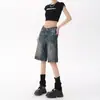 Shorts de Mezclilla Retro Americanos para Mujer, Primavera y Verano, Petite, Versátiles, de Cintura Alta, Adelgazantes, de Corte A, Pierna Ancha, de Longitud Media