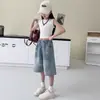 Shorts Jeans de Verão para Meninas 2026 Novo Estilo Calças Largas de Comprimento Médio para Crianças Grandes Verão Versátil Calças Finas