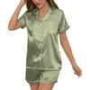 118 Conjunto de Casa de Manga Corta Verde Fresco para Mujer, Conjunto de Casa de Manga Corta de Verano para Mujer, Artículo Popular Transfronterizo