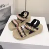 Chinelos de Exterior Estilo Europeu e Americano, Chinelos de Dedo Novos da Moda com Laço, Saltos Plataforma para Férias na Praia, Sandálias de Dedo Antiderrapantes, Saltos Altos Femininos