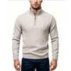 Suéter de punto para hombre con cuello alto y media cremallera para otoño e invierno, camiseta interior cálida con forro polar, chaqueta suéter casual para hombre