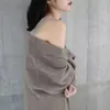 Abrigo Suéter de Longitud Media para Mujer 2026 Nuevo Otoño Cardigan de Punto Holgado Manga Larga Estilo Perezoso