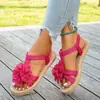 Zapatos planos de verano 2026 con estampado floral, suela gruesa, talla grande, sandalias romanas de tiras finas, estilo europeo y americano, venta al por mayor, zapatos de playa, dropshipping
