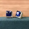 Una generación de pendientes de plata 925 incrustados con diamantes azules cuadrados de Princesa pendientes de oro medio anillo diamante roto incrustación de cuatro garras