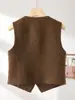 Chaqueta Chaleco Corto sin Mangas Color Café para Mujer Otoño e Invierno 2026 Nuevo Estilo Old Money Chaleco Sencillo Versátil 7828