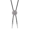 Gravata bolo estilo vintage com formato de headstock de guitarra para homens, cordão trançado no estilo cowboy western com acessório de pingente de metal