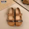 Zapatos Mary Jane de cuero genuino con hebilla para mujer, de suela plana, modelo otoño 2026, estampado de leopardo, zapatos casuales de suela blanda, estilo Birkenstock