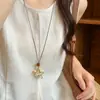 Collar con Colgante de Estrella y Gota de Agua Degradado Marrón Vintage para Mujer, Nuevo Accesorio de Diseño Étnico Estilo Chino, Cadena Larga para Suéter