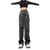 Pantalones de camuflaje para mujer, corte holgado, pierna recta, pantalones de trabajo, pantalones de leñador, pantalones largos retro americanos primavera/verano, pantalones vaqueros de camuflaje de moda, algodón
