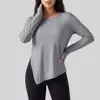 Novo Top de Yoga Manga Longa de Seda de Gelo, Fresco, Respirável, Blusa de Yoga Solta com Fenda