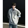 Sudadera con cuello de camisa de dos piezas falsas estilo retro americano simple Gehua para hombre, otoño, holgada, casual, estilo preppy, top de manga larga