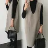 Vestido colete de lã de duas peças outono e inverno Novo estilo coreano casual solto comprimento médio manga longa conjunto de saia colete