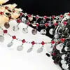 Cadena Retro Colgante Diamante Accesorios de Ropa Cristal Rojo Circonita Borla Encriptada Rima Antigua Pasador de Pelo Máscara Cadena Dispersa