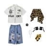 Roupa Infantil de Performance Hip-hop Roupa Infantil Hiphop Street Verão Manga Curta Grafiti Jeans Meninos e Meninas Roupa Fashion Hip-hop