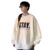 320g Moletom pesado masculino outono solto estilo Hong Kong carta casaco em marca da moda gola redonda forrado de lã roupas