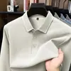 Camiseta de manga longa em Linho+Lã, respirável e amiga da pele, de algodão de bambu, para homens de meia-idade, adequada para primavera e outono, estilo pai, camisa POLO
