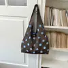 Bolsa de lona azul, versátil y de alta gama, gran capacidad, adecuada para ir al trabajo, se puede llevar como bolso de mano, bolso de hombro o bolso de axila, bolsa tipo tote de lunares para mujer