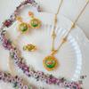 Jindian Mismo Estilo Shajin Monai Jardín Alta Temperatura Rima Azul Flor de Albaricoque Collar Aretes Anillo Serie Joyería Artística Retro