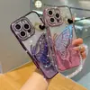 Adecuado para Funda de Teléfono iPhone 17 Pro Max, Soporte de Mariposa de Arena Movediza con Diamantes de 14 Bordes, Funda Protectora Apple 16, Pulsera 15