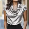 Moda Femenina Transfronteriza Europea y Americana Nueva para Primavera/Verano 2026 Top de Satén con Caída de Manga Corta Camisa Versátil para Mujer