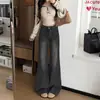 Jeans acampanados negros y grises para mujer, elásticos, nuevo estilo de verano, seleccionados cuidadosamente para figuras de talla grande en forma de pera, pantalones de campana de cintura alta adelgazantes