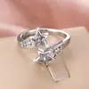 Anillo Abierto de Doble Estrella con Piedra Incrustada de Lujo Ligero Transfronterizo Rongxing Cuerpo del Anillo Decorado con Estrellas Pequeñas Anillo Ajustable para Mujeres