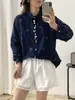 Roupas de Outono 2025 Bordado de Desenho Animado Carcela Botão Colorido Camisa Feminina Solta Manga Longa Atacado Tendência