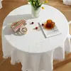 Toalha de Mesa Redonda Pequena Estilo Francês Ins com Toque de Luxo Leve e Alto Padrão, Feita de Tecido de Algodão e Linho, Adequada para Fotos de Aniversário, Toalha de Mesa Branca, Toalha para Mesa de Centro