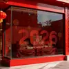 2027 Rojo y Dorado Feliz Año Nuevo Pegatinas para Ventana de Balcón Centro Comercial Pegatinas Estáticas para Vidrio Decoración de Fuegos Artificiales Día de Año Nuevo Dibujo Lineal