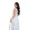 Vestido de Manga Estilo Francés para Mujer, Nuevo Modelo Verano 2026, Vestido Largo Suave y Dulce de Volantes con Cuello en V