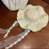 Chapéu de Pescador com Proteção Solar Ins, Chapéu de Palha Dobrável Fresco e Simples de Verão para Mulheres, Design Floral, Adequado para Passeios e Férias, Chapéu de Sol, Estilo Hyuna