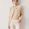 Cardigan de Tricô de Caxemira Novo Estilo 2026 para Mulheres, Gola Redonda, Ombro Raglã, Cor Sólida, Macio e Solto, Jaqueta de Manga Longa com Botões
