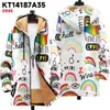Chaqueta de Nuevo Estilo Transfronteriza con Patrones Multicolor, Cremallera de 3 Elementos, Cárdigan con Capucha, Abrigo de Algodón Polar Engrosado de Invierno con Forro Amarillo