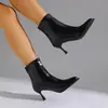 Nuevas botines de tacón alto de punta para comercio exterior, botines de tacón de aguja estilo europeo y americano, botines ajustados, negros retro, botines cortos elegantes y versátiles