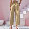 2023 Amazon Novo Calça Feminina Transfronteiriça Europeia e Americana Cintura Alta Folha de Lótus Cintura Elástica Simples Algodão e Linho Calça Nove Pontos Calça Casual