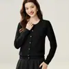 Bai Cai Rong 2026 women's 100% pure cashmere cardigan with a round neck design, loose fit, and knitted base layer