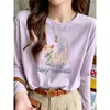 Design amarelo claro senso de estilo não comum camiseta regular de ombro manga longa feminina floco de neve algodão top moderno estilo fino camada base camisa verão