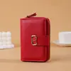 Nueva Cartera para Mujer Cartera Corta Hebilla de Alta Gama Cuero PU Color Sólido Textura de Cera de Aceite Cartera Portátil Simple