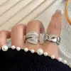 Anillo Abierto Apilable de Plata con Circonitas Microincrustadas Chapado en Plata Ins Anillo Metálico de Alta Gama con Diamantes Ajustable Joyería