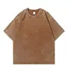 Bestseller transfronterizo: Camiseta de manga corta retro americana resistente, con hombros caídos, efecto batik, acabado lavado a la nieve, corte holgado, se puede planchar