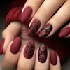 Adesivo de unha com estampa de rosa cor de vinho amendoada, unhas postiças removíveis