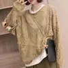 Suéter de tricô vazado transfronteiriço para mulheres, primavera, verão, outono, design estilo coreano, cor sólida com padrão de losangos, estilo casual, camada base, proteção solar