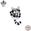 Evelle Cute Raccoon Beaded Moda Preto Óleo Gota Pulseira Acessórios Prata Esterlina s925 Prata Jóias Contas