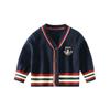 Cárdigan de Punto de Cuello en V para Niños Kovami Otoño e Invierno Estilo Británico Insignia de Oso de Dibujos Animados Tejido de Color en Contraste Tejido de Manga Larga Uniforme Escolar