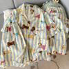 Pijama de Perro Salchicha Rayado Bloque de Color Dibujos Animados Tamaño Grande para Mujer Primavera y Verano Manga Corta Lindo Estudiante Conjunto de Tres Piezas Venta al por Mayor Transfronteriza